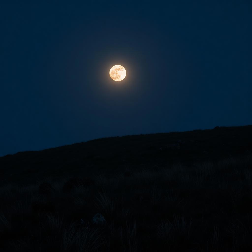 A full moon rising over a dark Irish hillside