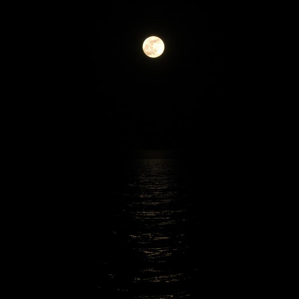 A full moon reflected on calm dark sea water